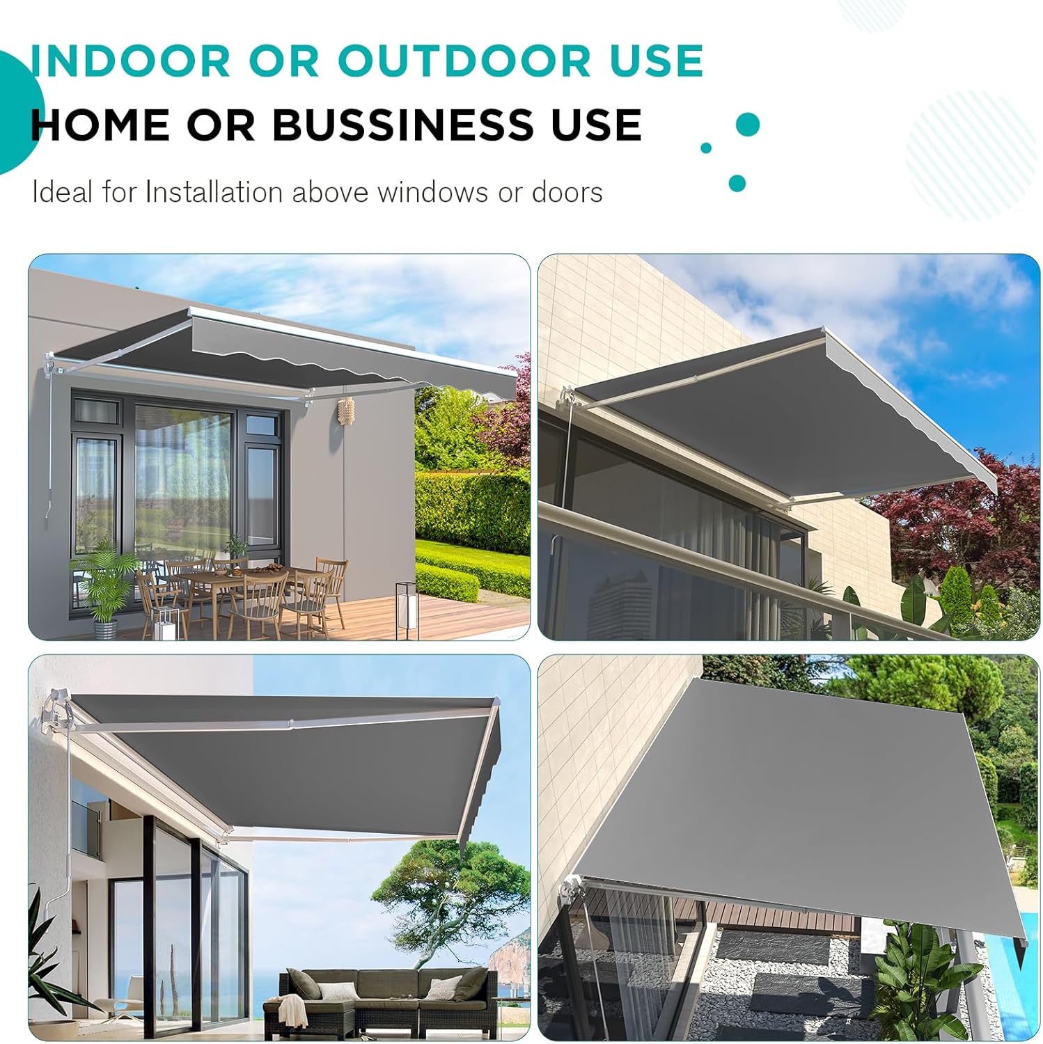 AECOJOY 20'×10' Retractable Awning Sun Shade Patio Awning Cover Outdoor Patio Canopy Sunsetter Deck Awnings with Manual Crank Handle, Grey