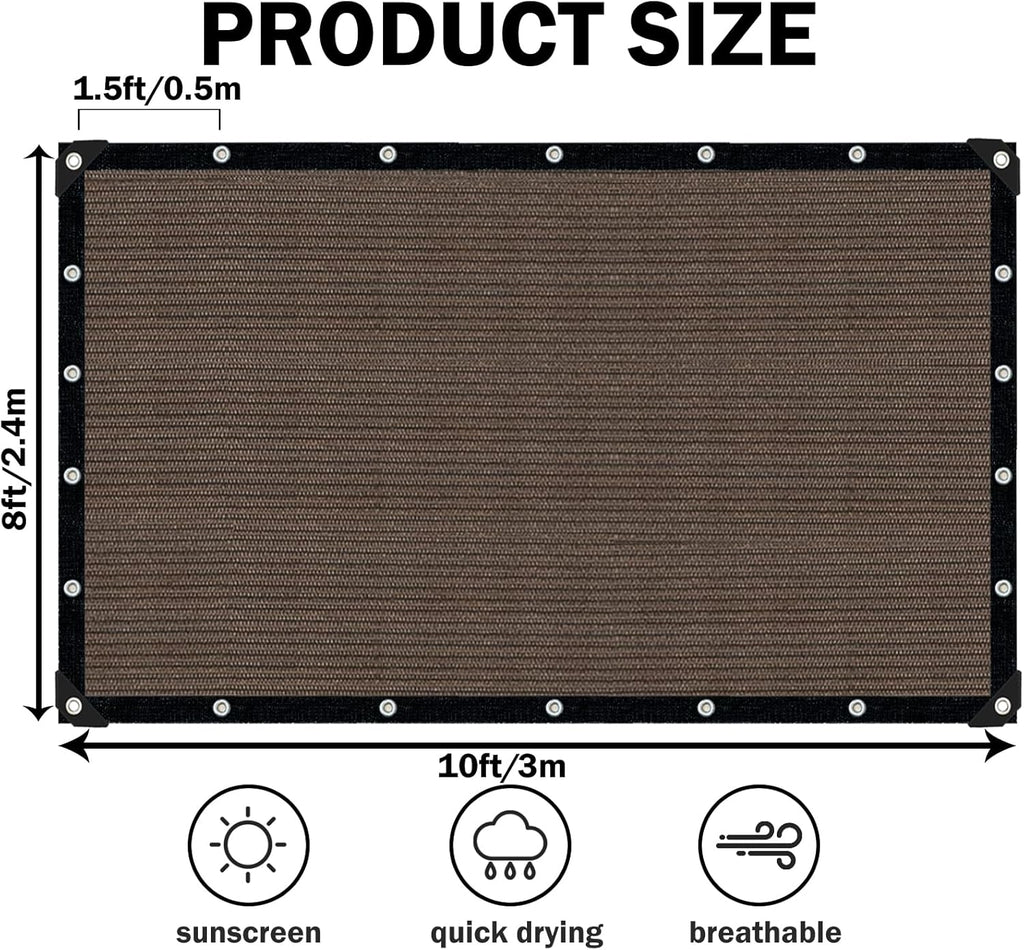 Sun Shade Cloth for Outdoor Patio,Pergola Shade Cover with Grommets Deck Shade Privacy Screen Balcony,90% UV Protection Shade Fabric Brown Sunshades for Garden Backyard Outdoor,Mocha-8x10FT