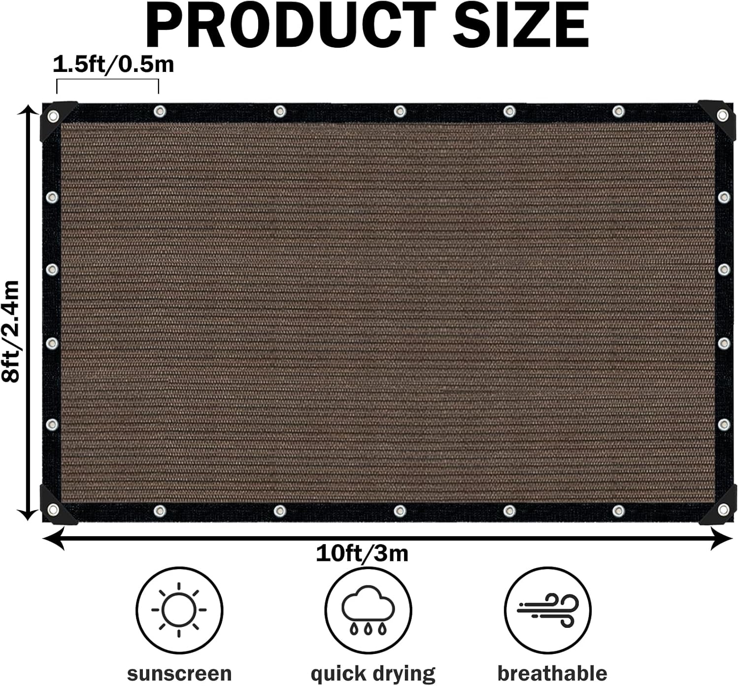 Sun Shade Cloth for Outdoor Patio,Pergola Shade Cover with Grommets Deck Shade Privacy Screen Balcony,90% UV Protection Shade Fabric Brown Sunshades for Garden Backyard Outdoor,Mocha-8x10FT