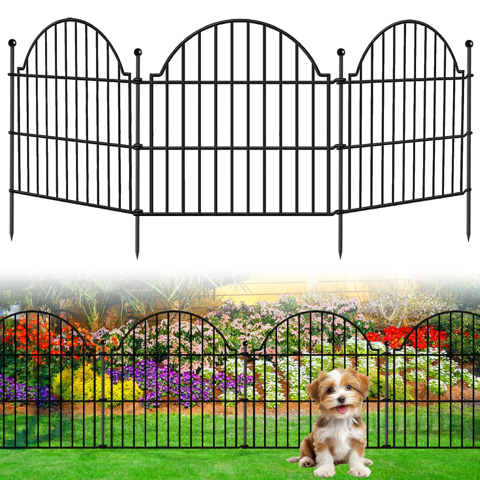 Blingluck Garden Fence, 22 in(H) x 10.83 ft(L) Arched Rustproof Metal No Dig Fence Garden Fence Border, Ground Stake Animal Barrier Fence for Rabbit Dog, Outdoor Decor for Yard & Patio