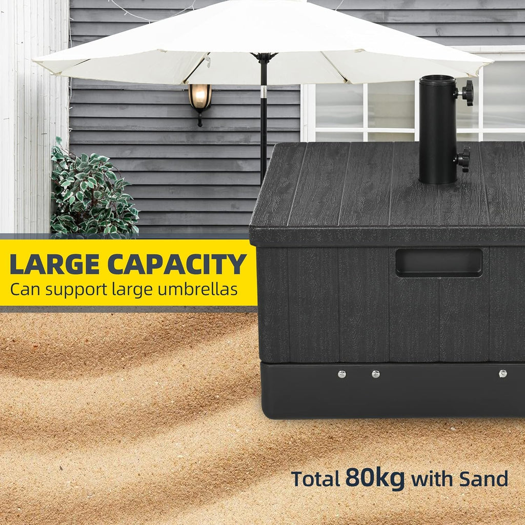 Outsunny 2-in-1 Outdoor Umbrella Base, Planter Box with Drain Hole, 175 lbs. Capacity Heavy Duty Fillable Patio Umbrella Stand Table with Wheels and Handles for Deck, Poolside, Black