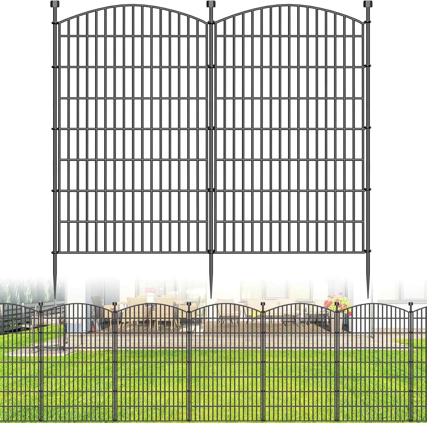 10 Panels No Dig Decorative Garden Fence - 40 in (H) x 23.6 ft (L), Dog Fence Outdoor for Yard，Rustproof Metal Animal Barrier Ground Stakes Fencing for Garden, Patio, Flower Bed