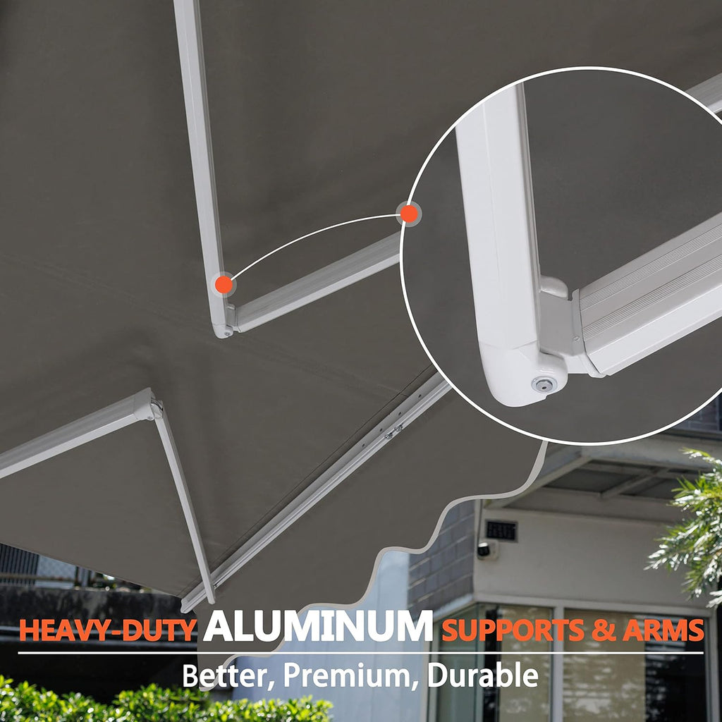 Yardenaler 12x10 FT Manual Retractable Outdoor Patio Awning, Window Sun Shade Shelter with Crank Handle & Canopy for Deck, Backyard, Garden, Balcony, Gray