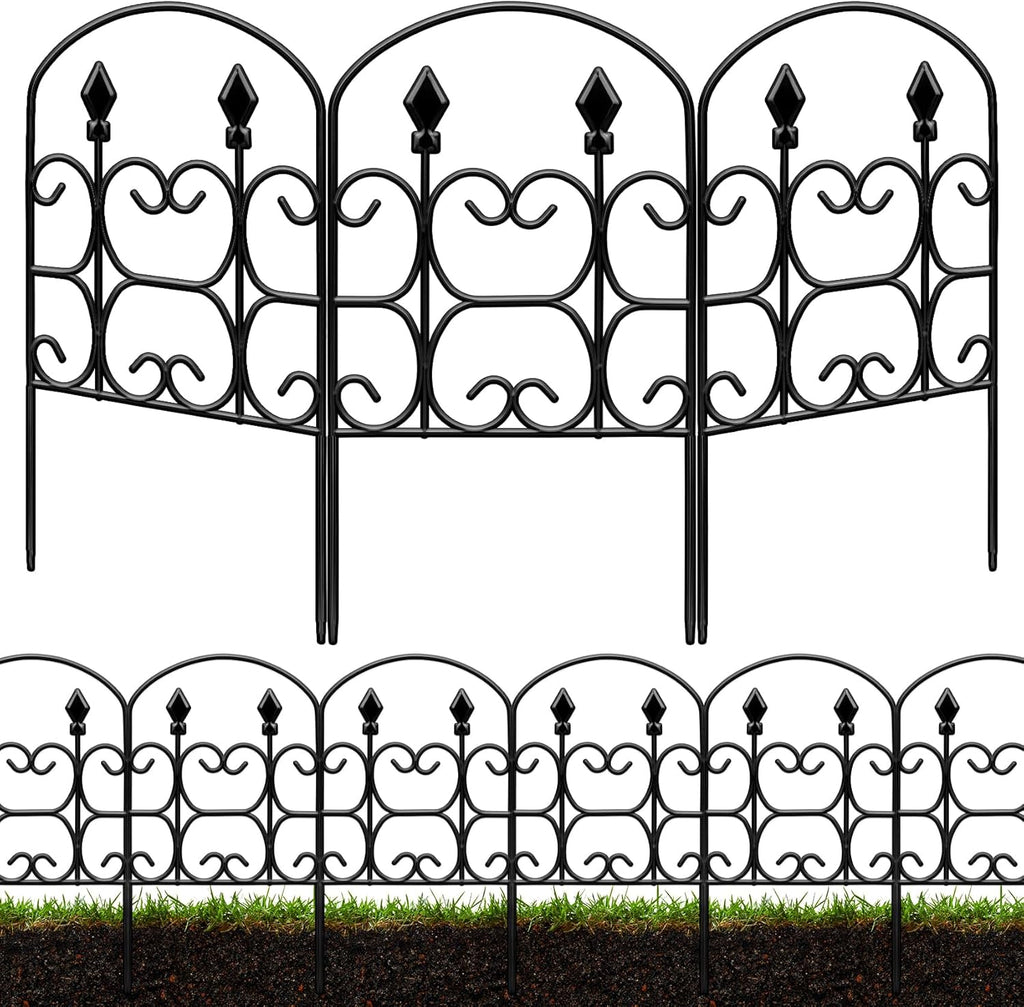 24in(H) x 10.83ft(L) Decorative Garden Fence - Tall Garden Fence Animal Barrier 10 Pack Metal Fence Border Black No Dig Fence Panels Garden Fencing Border for Landscape Patio Yard Outdoor