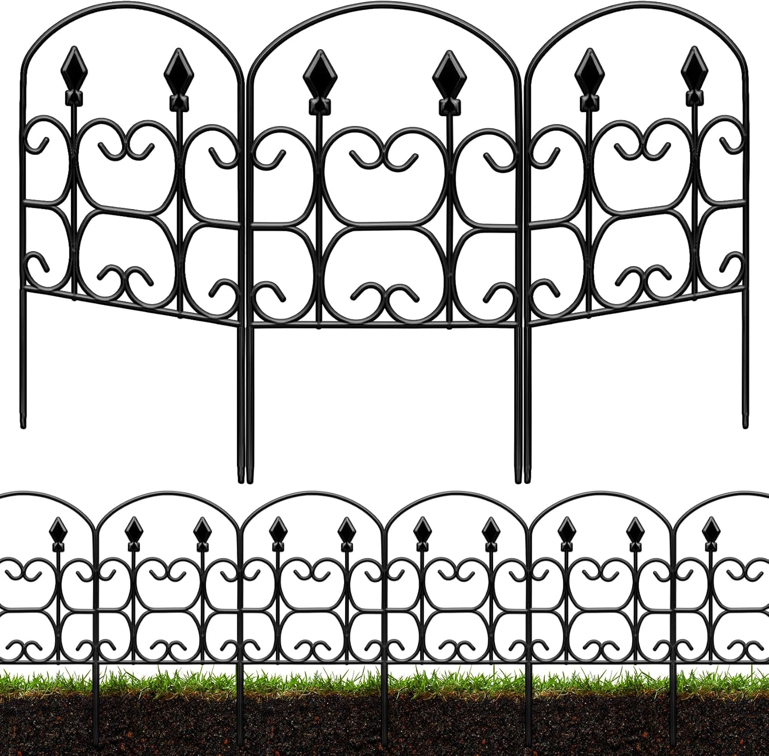 24in(H) x 10.83ft(L) Decorative Garden Fence - Tall Garden Fence Animal Barrier 10 Pack Metal Fence Border Black No Dig Fence Panels Garden Fencing Border for Landscape Patio Yard Outdoor