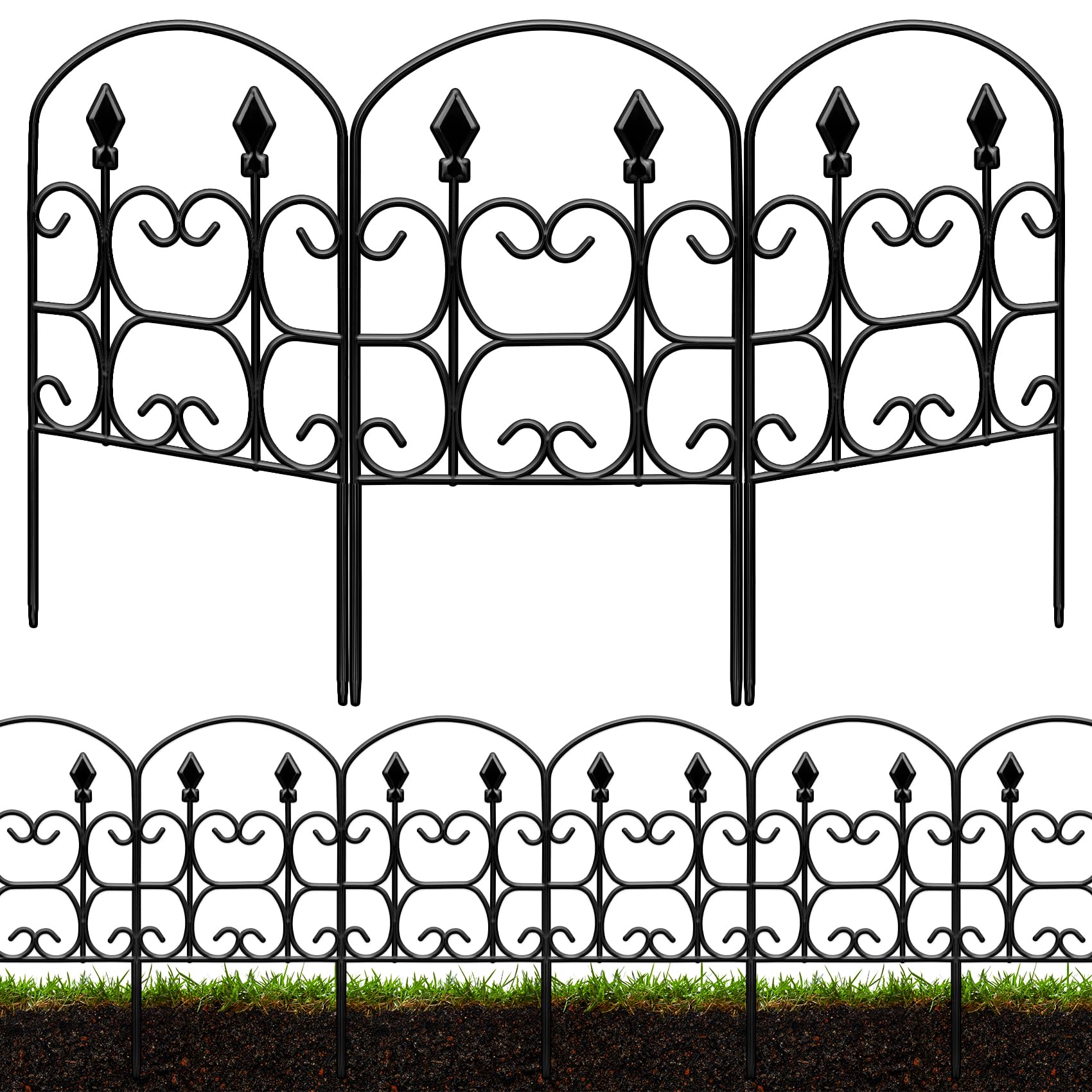 24in(H) x 10.83ft(L) Decorative Garden Fence - Tall Garden Fence Animal Barrier 10 Pack Metal Fence Border Black No Dig Fence Panels Garden Fencing Border for Landscape Patio Yard Outdoor