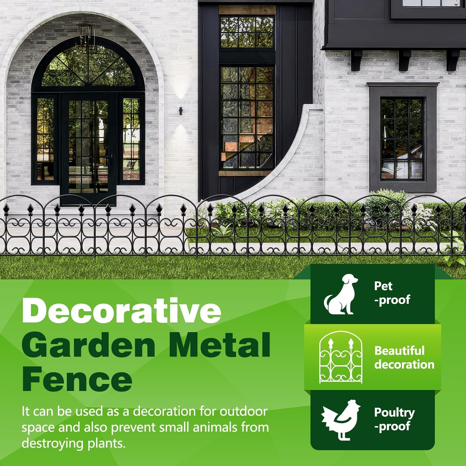 24in(H) x 10.83ft(L) Decorative Garden Fence - Tall Garden Fence Animal Barrier 10 Pack Metal Fence Border Black No Dig Fence Panels Garden Fencing Border for Landscape Patio Yard Outdoor