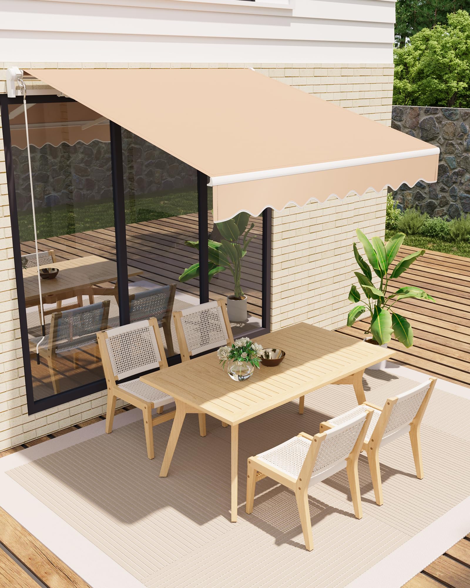 GarveeLife 13'x10' Retractable Awning, Waterproof Patio Awning, Sun Shade Awning with Manual Crank Handle, Aluminum Frame, 280 g/㎡ Polyester Fabric, for Deck, Porch, Balcony, Grey