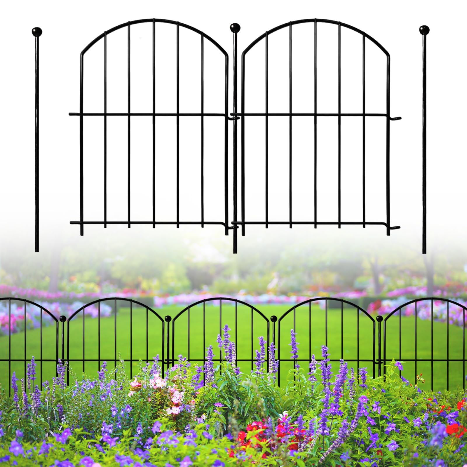 Decorative Garden Fence 17in x10ft, 10 Pack Rustproof Metal No Dig Fence Animal Barrier for Dog, Arched Flower Bed Edging Ornamental Wire Border Panel Fencing for Yard Patio Outdoor Decor