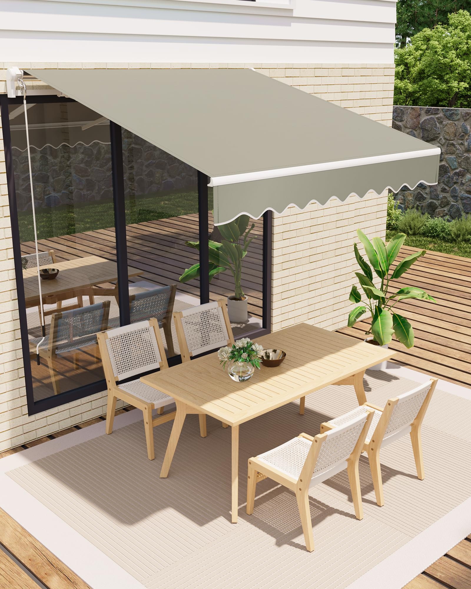 GarveeLife 13'x10' Retractable Awning, Waterproof Patio Awning, Sun Shade Awning with Manual Crank Handle, Aluminum Frame, 280 g/㎡ Polyester Fabric, for Deck, Porch, Balcony, Grey