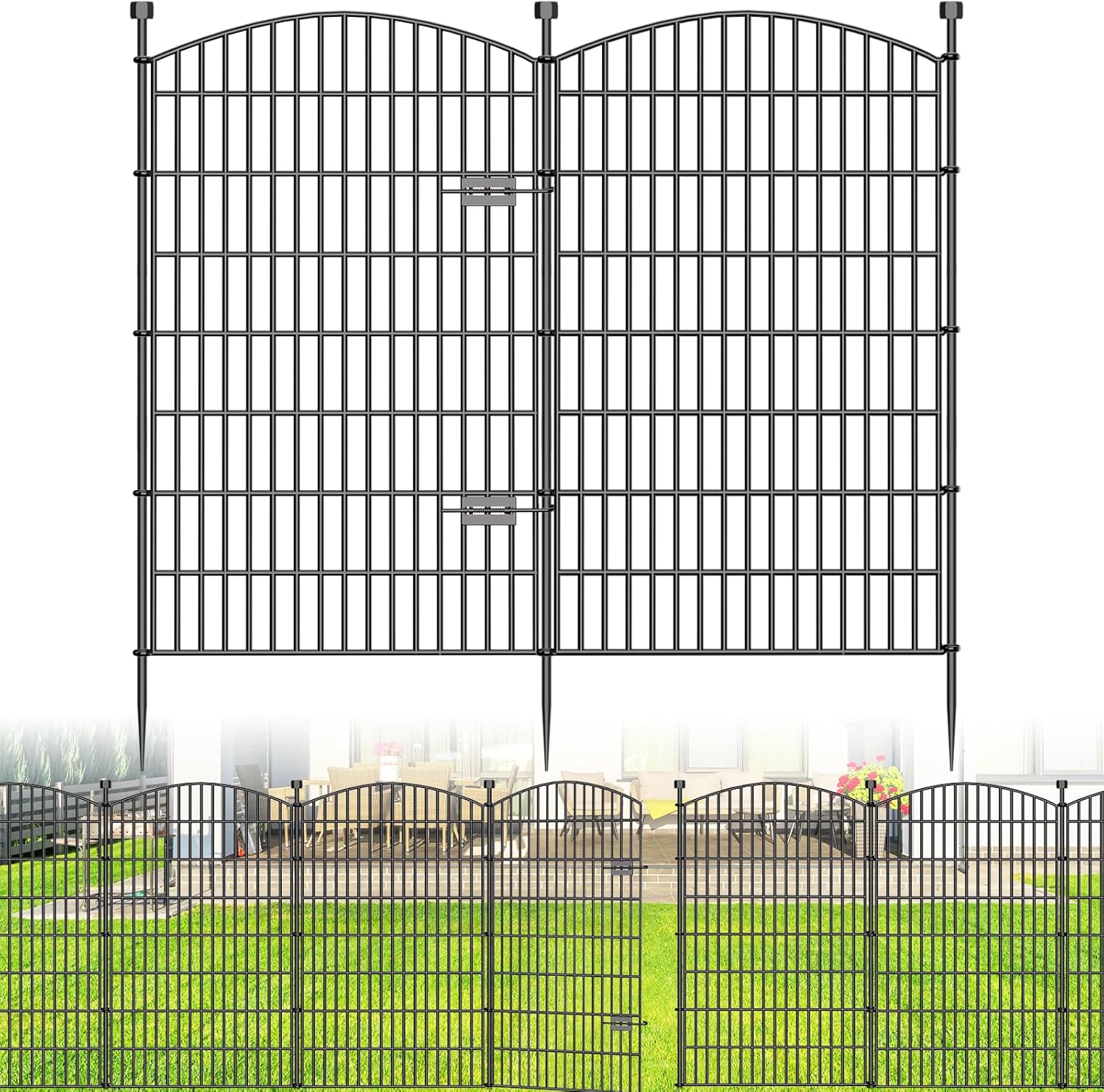 10 Panels No Dig Decorative Garden Fence - 40 in (H) x 23.6 ft (L), Dog Fence Outdoor for Yard，Rustproof Metal Animal Barrier Ground Stakes Fencing for Garden, Patio, Flower Bed