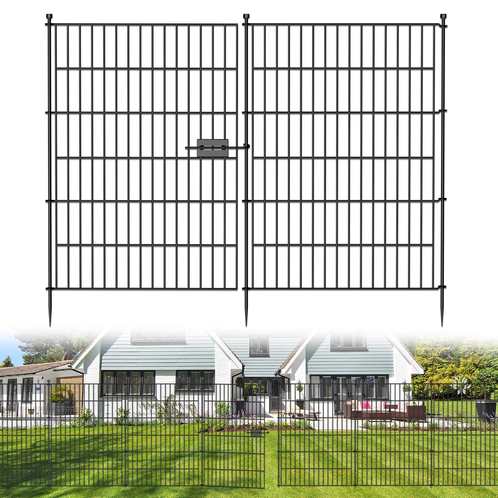 10 Panels No Dig Decorative Outdoor Garden Fence for Yard, 32 in(H) X 23.6 ft(L) Animal Barrier Fencing Rustproof Metal Wire Panel Border for Dog, Rabbits, and Patio Temporary Ground Stakes