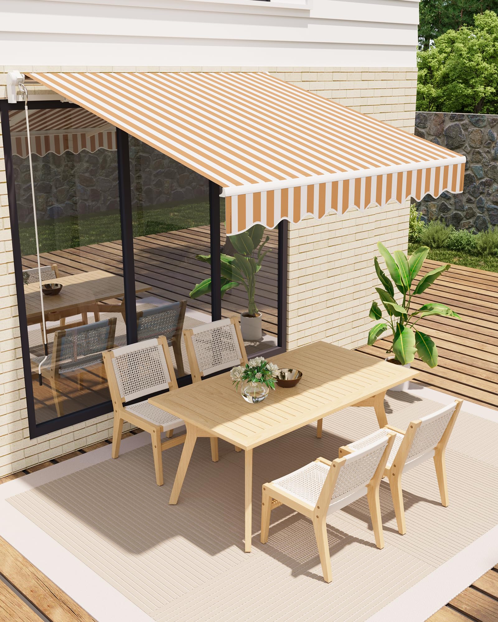 GarveeLife 13'x10' Retractable Awning, Waterproof Patio Awning, Sun Shade Awning with Manual Crank Handle, Aluminum Frame, 280 g/㎡ Polyester Fabric, for Deck, Porch, Balcony, Grey