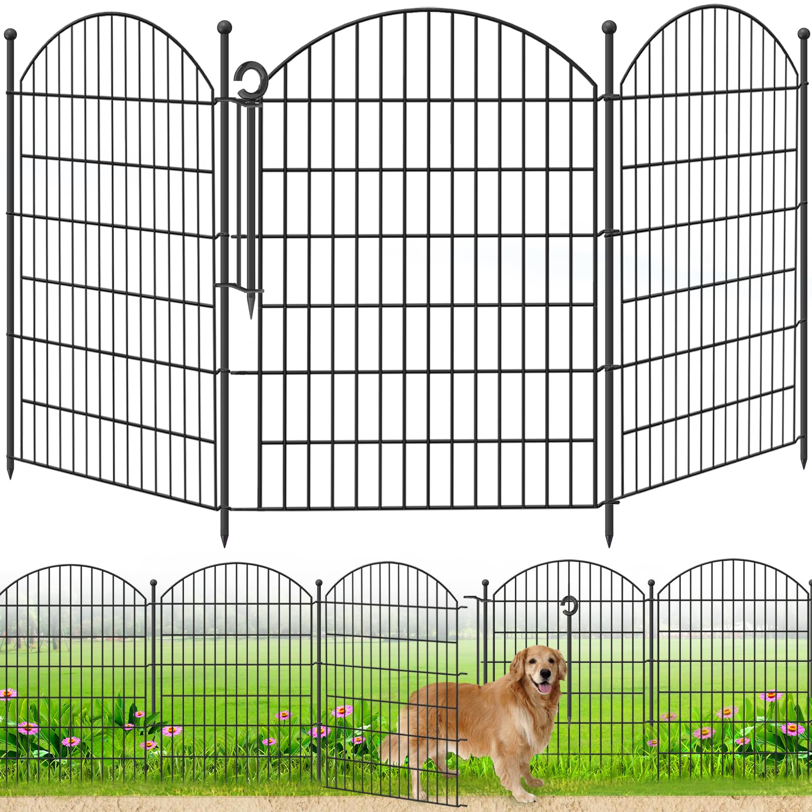 Decorative Garden Fence 17in x10ft, 10 Pack Rustproof Metal No Dig Fence Animal Barrier for Dog, Arched Flower Bed Edging Ornamental Wire Border Panel Fencing for Yard Patio Outdoor Decor