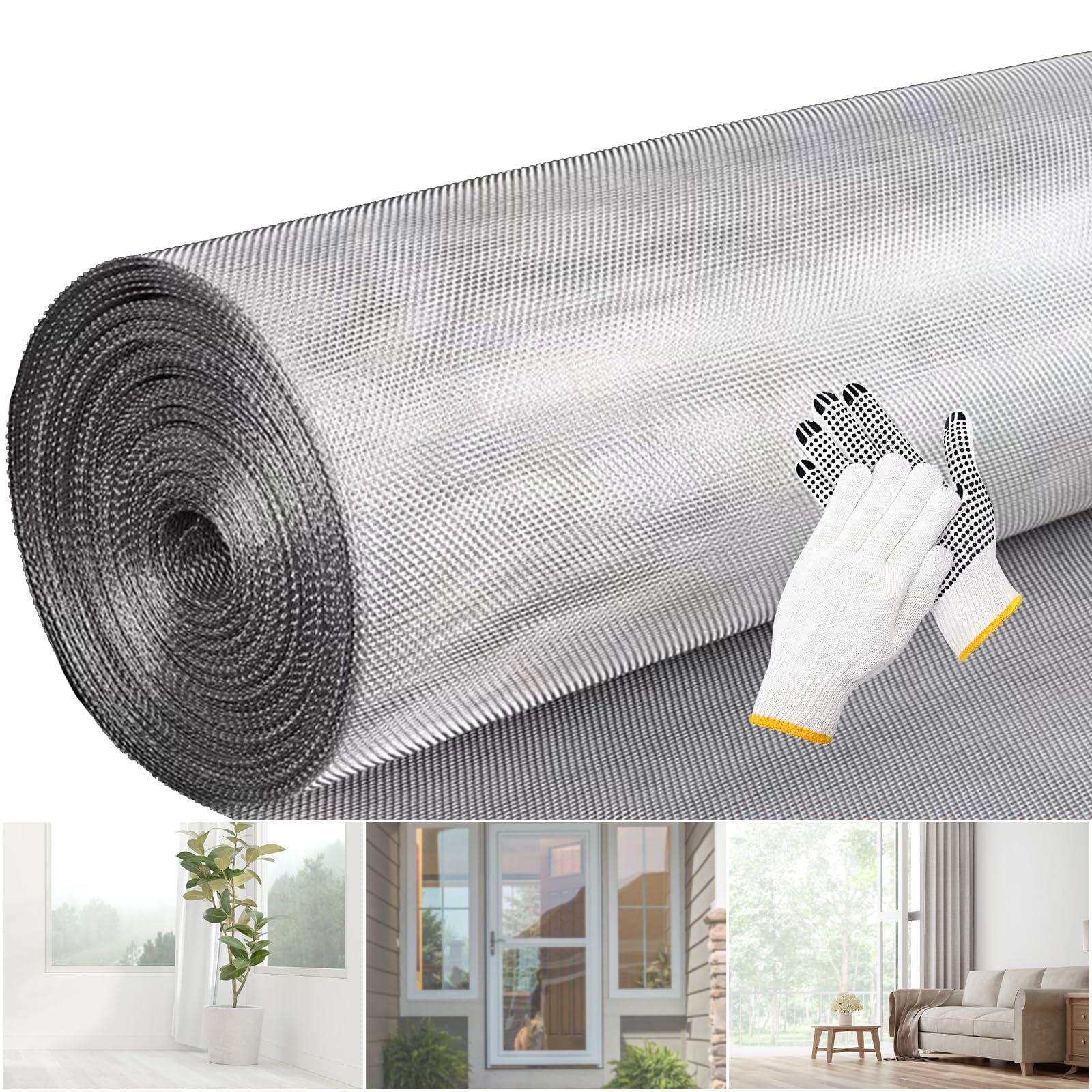 304 Stainless Steel Window Screen Mesh Roll, 47 inch x 98 ft Window Screen Mesh, Stainless Steel Wire Mesh Screen for Door Porch Patio