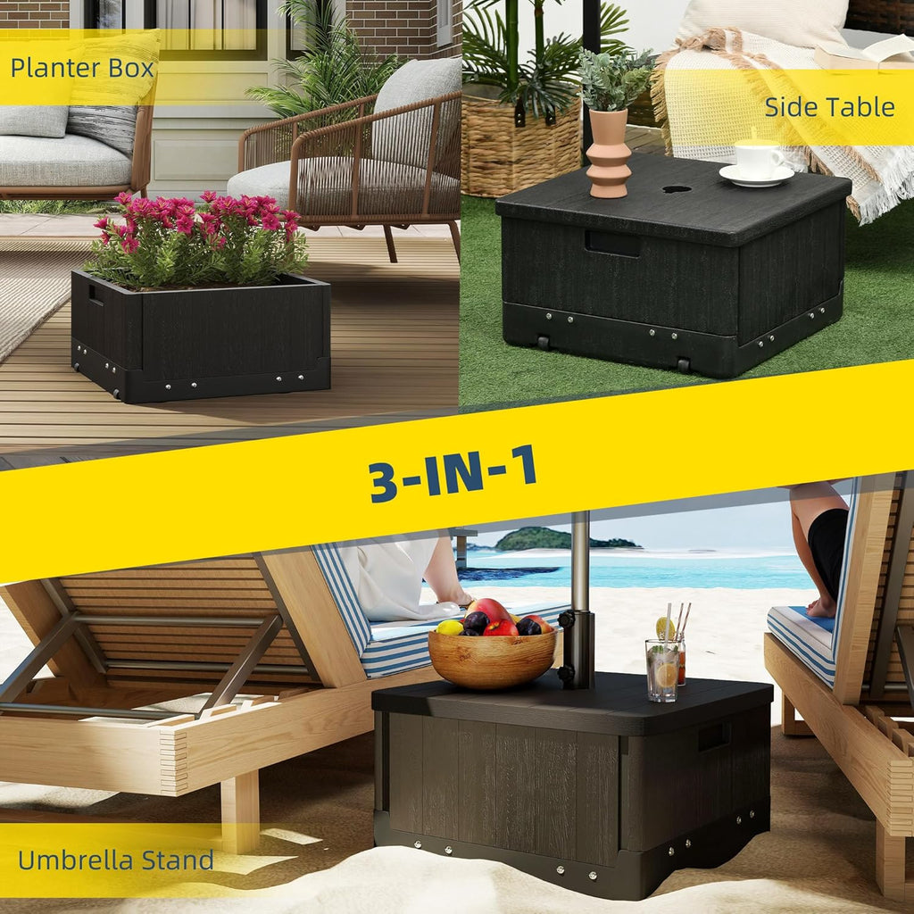 Outsunny 2-in-1 Outdoor Umbrella Base, Planter Box with Drain Hole, 175 lbs. Capacity Heavy Duty Fillable Patio Umbrella Stand Table with Wheels and Handles for Deck, Poolside, Black