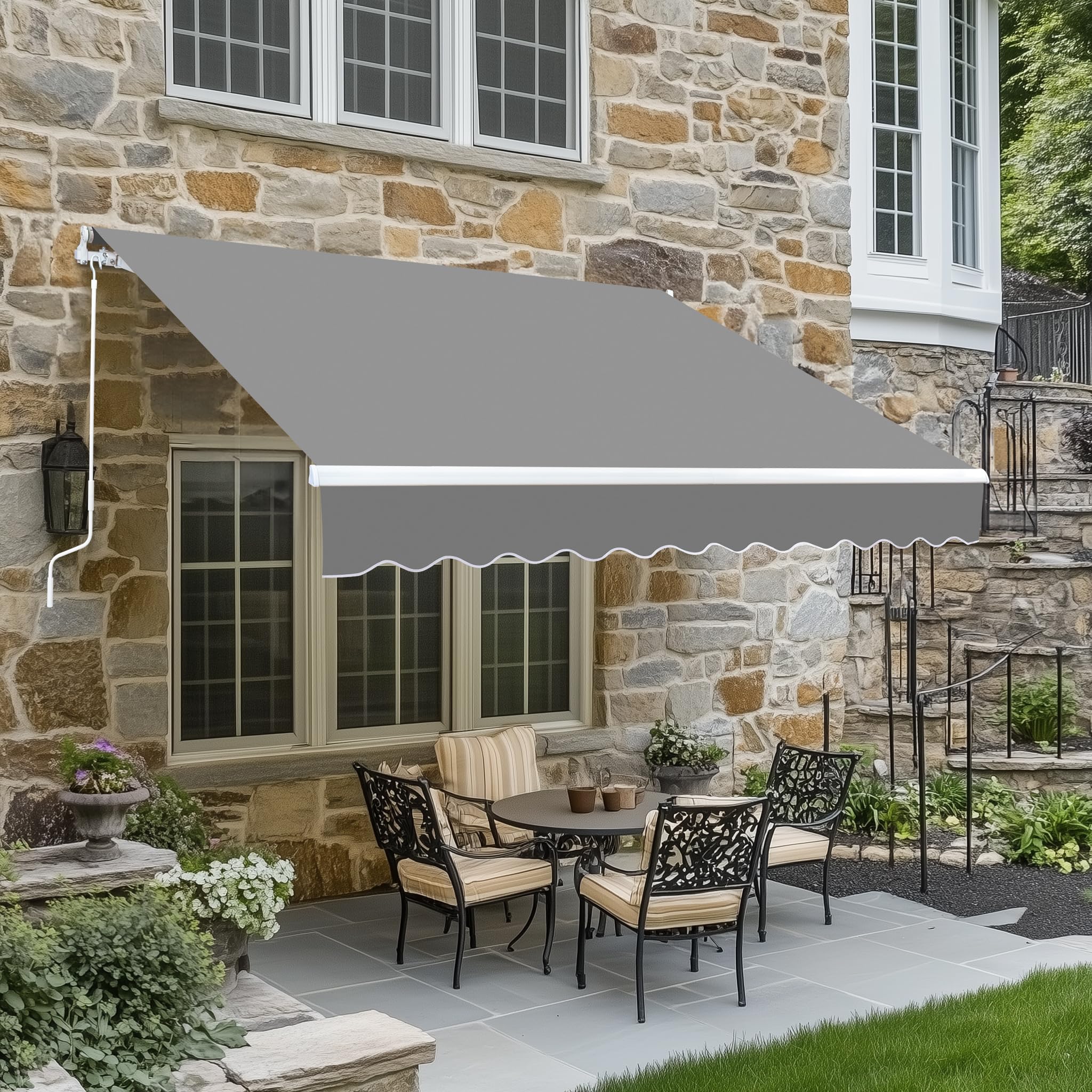 Bonnlo Retractable Awning Canopy 13x8ft, UV and Water-Proof Fabric Sunshade Shelter with Manual Crank Handle, Patio Awning Retractable for Deck, Poolside, Garden (Grey, 13x8ft)