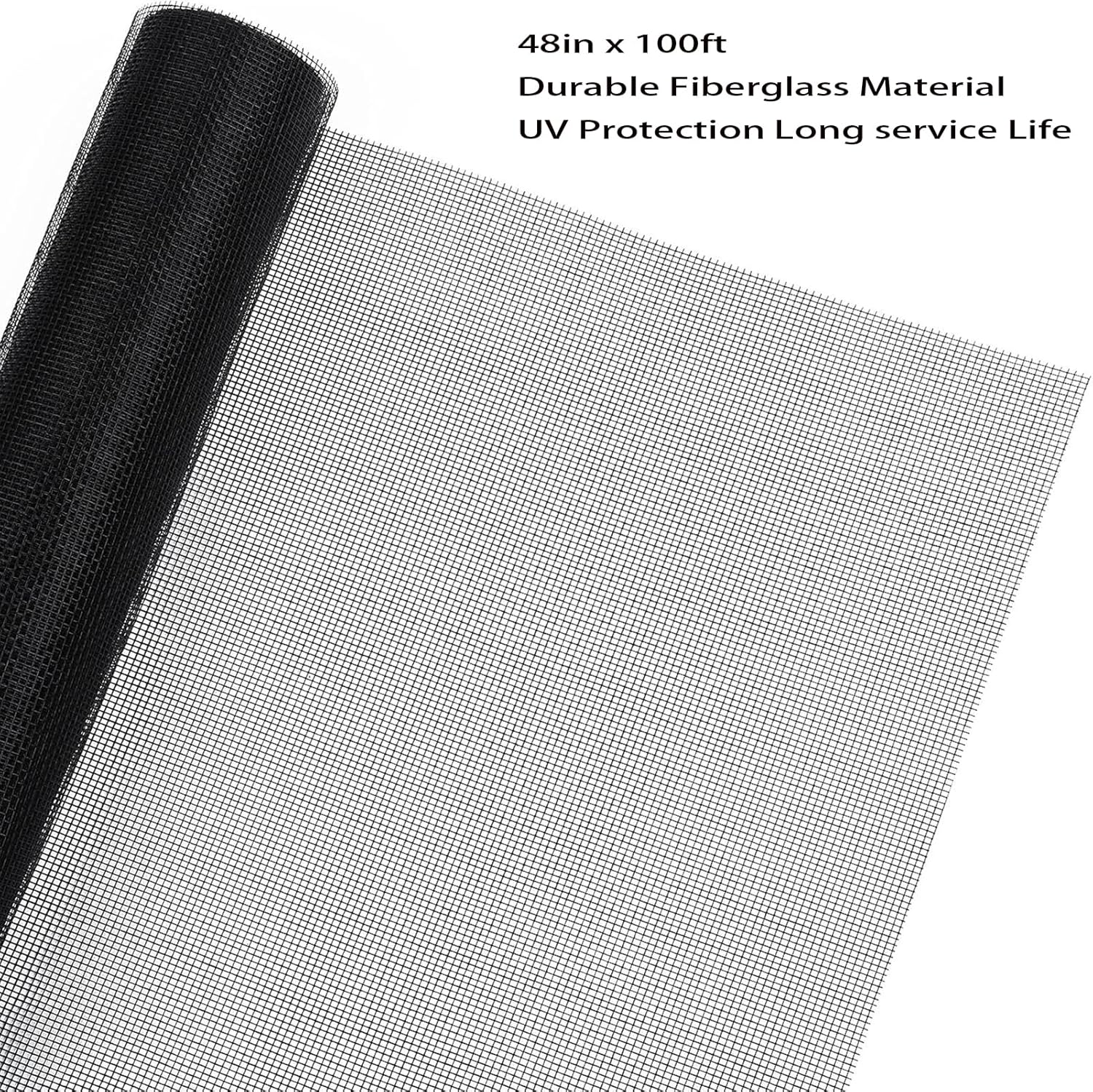 48"x100ft Windows Screen Mesh, Black Fiberglass Screen Roll, Durable Screen Door Replacement for Patio Screen,Porch Screen Window Door