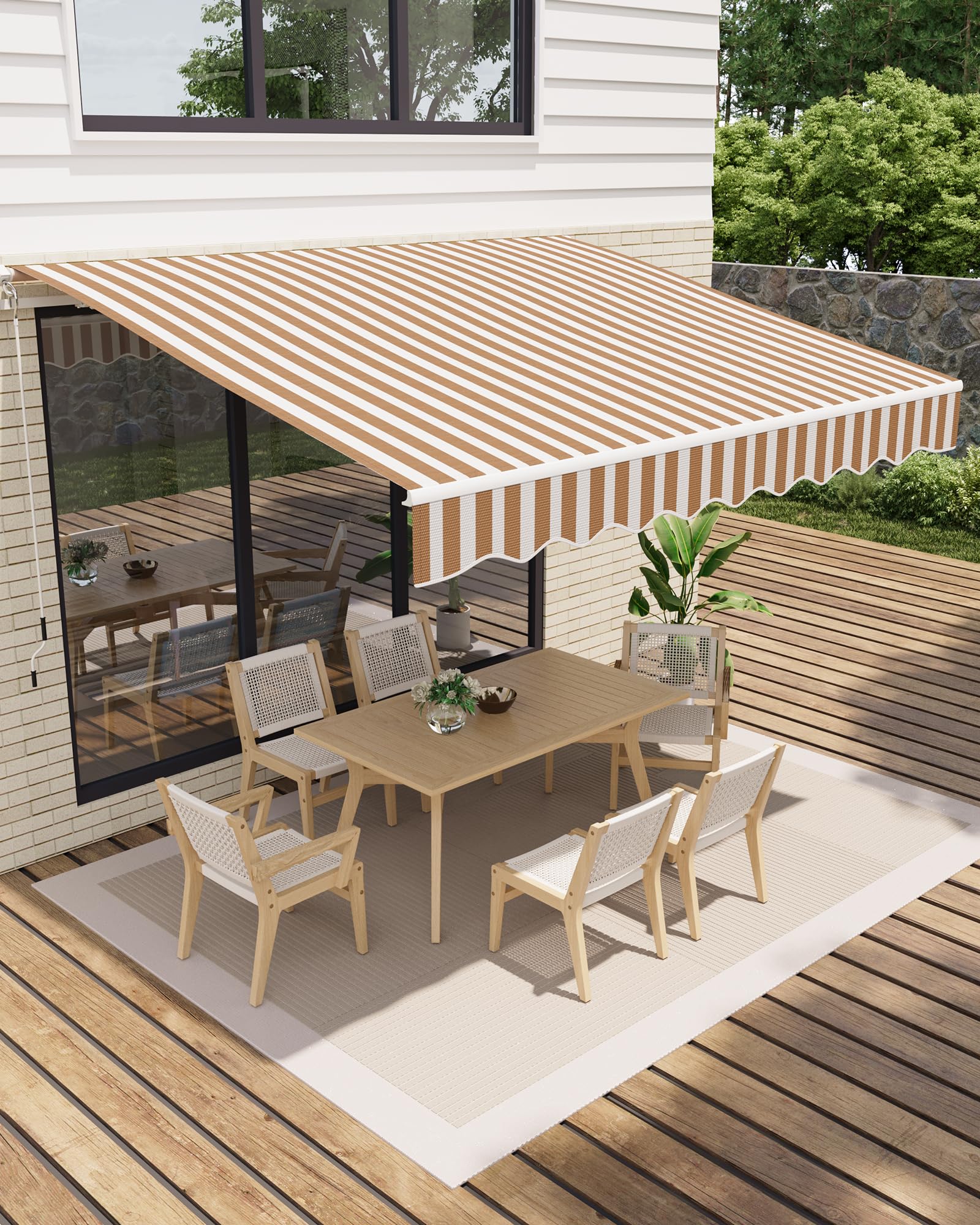 GarveeLife 13'x10' Retractable Awning, Waterproof Patio Awning, Sun Shade Awning with Manual Crank Handle, Aluminum Frame, 280 g/㎡ Polyester Fabric, for Deck, Porch, Balcony, Grey