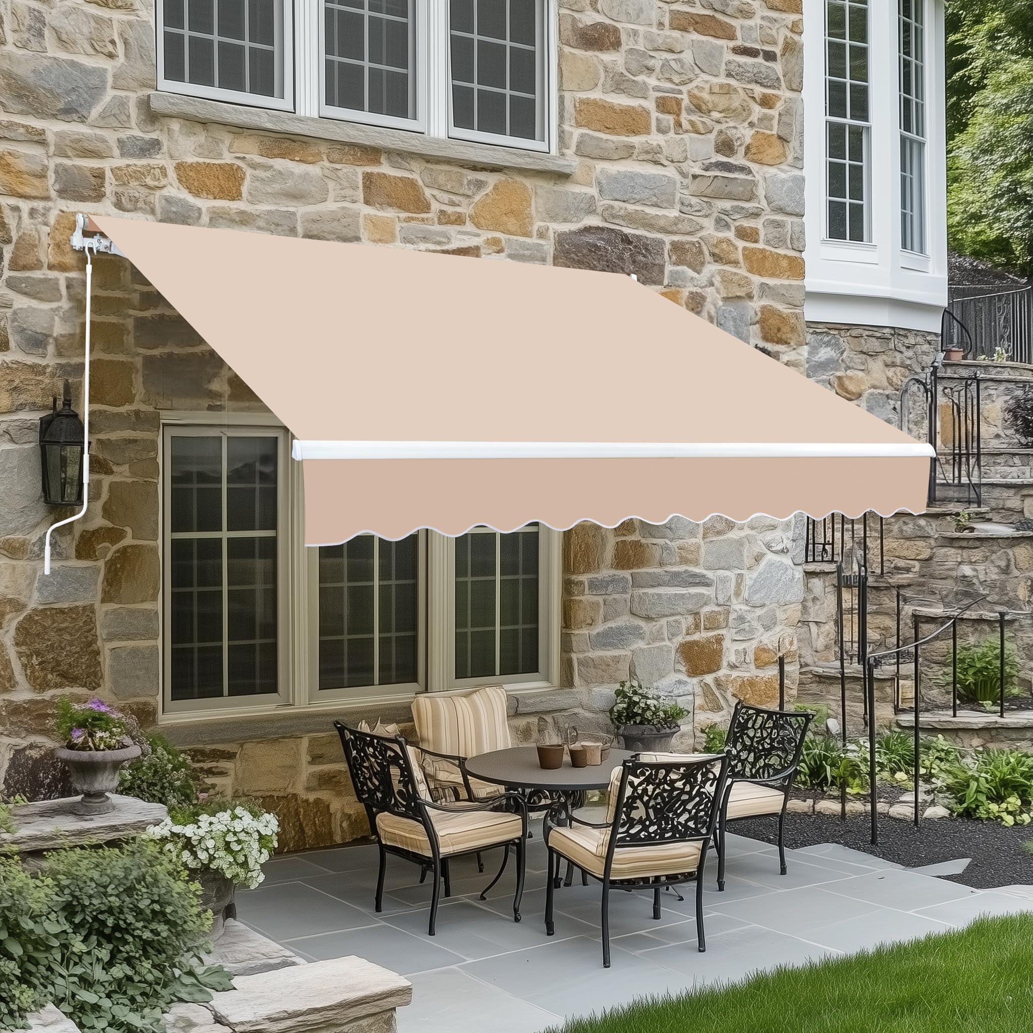 VINGLI 12' x 10' Retractable Awning for Patio Awning Door Awning with Manual Crank Handle, Aluminum Frame Door Canopy UV Resistant (Grey)